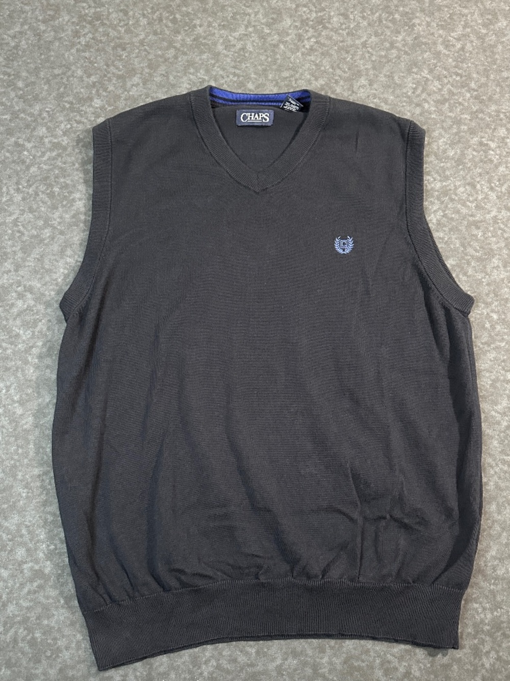 Chaps Men's V-Neck Cotton Navy Blue Sweater Vest Size Large